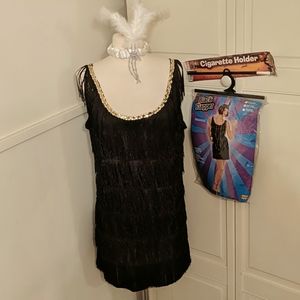 ✔️Black Flapper Dress, Headpiece & cigarette holder